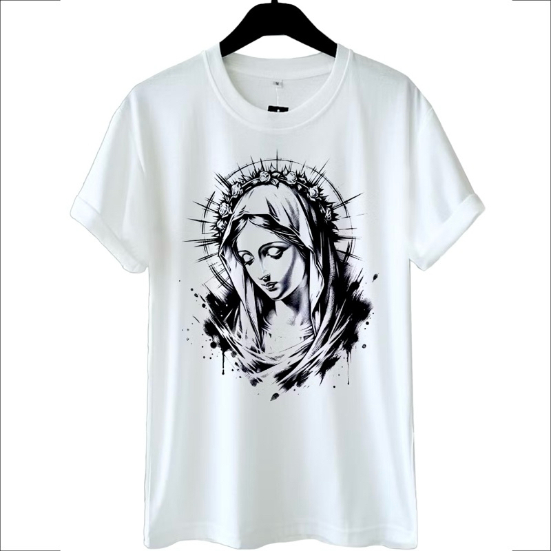 Kaos Rohani Bunda Maria Black & White Size Dewasa S-XXXXL Big Size Jumbo Size Oversize Couple Family