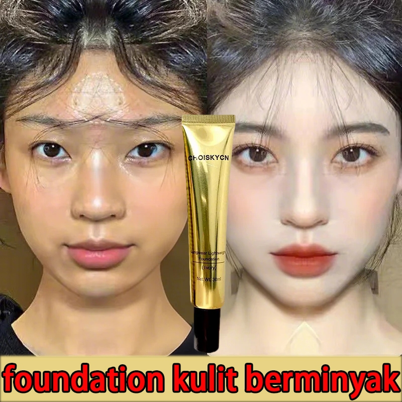 【NEW UPGRADE】BPOM Foundation matte untuk kulit berminyak/Liquid Foundation Waterproof Tahan Lama/Coc
