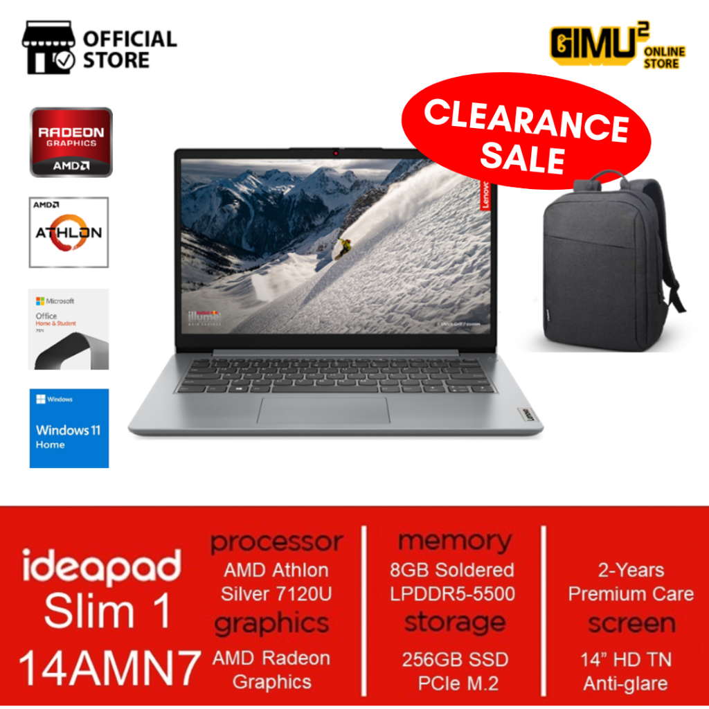 Lenovo Ideapad Slim 1 AMD Athlon 7120 8GB 256GB 512GB SSD W11+ OHS