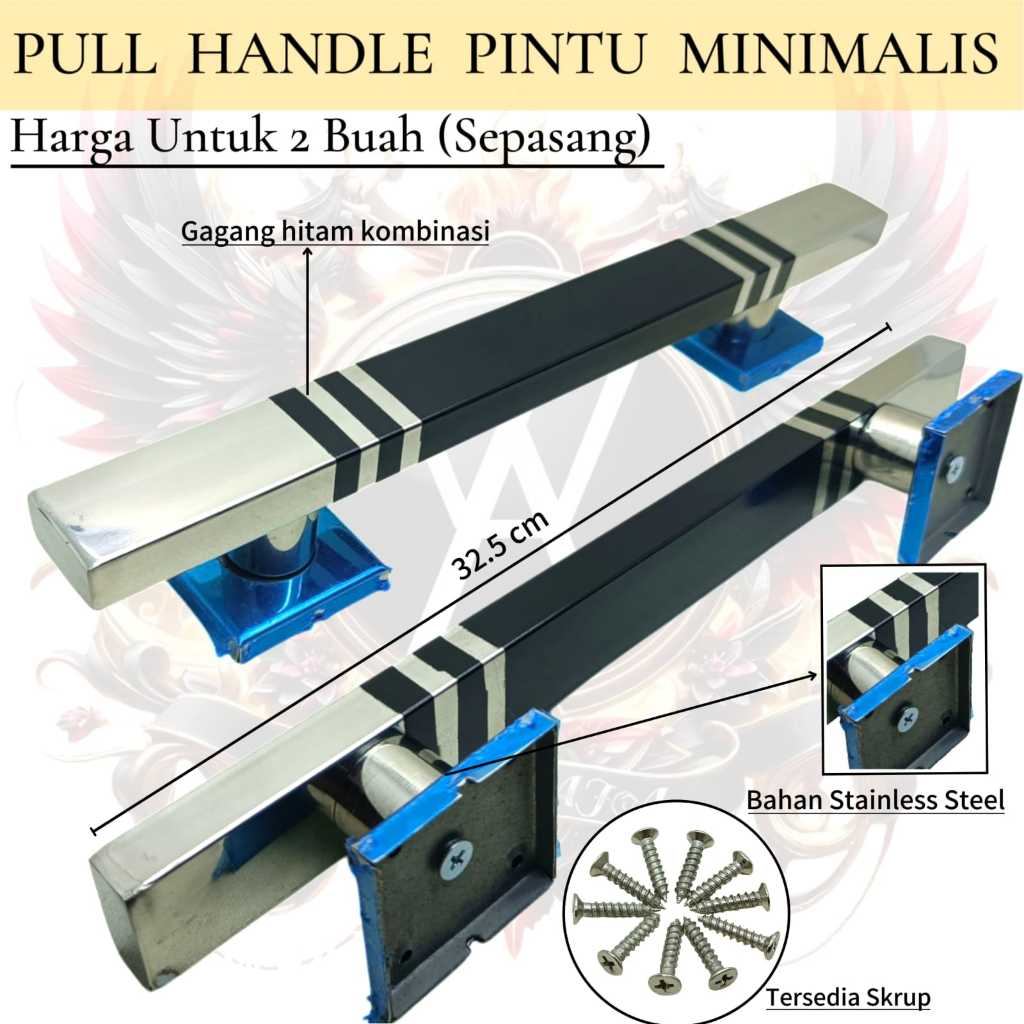 Pull Handle Pintu Minimalis gagang pintu 2 pintu kupu kotak stainless sirver hitam