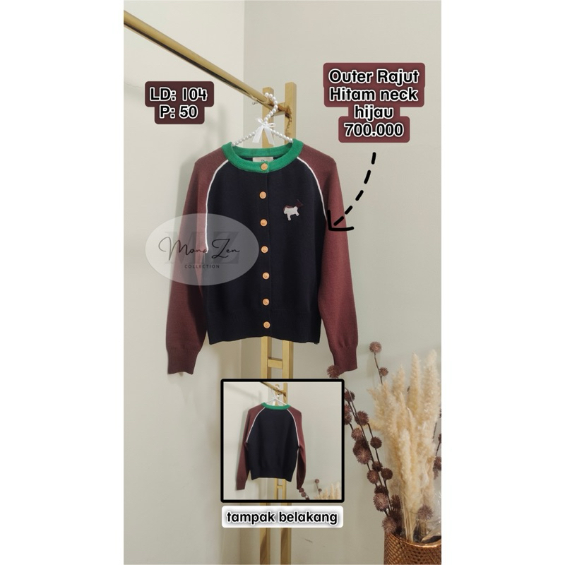 Outer Rajut Hitam Neck Hijau Premium (import)/ 41-650
