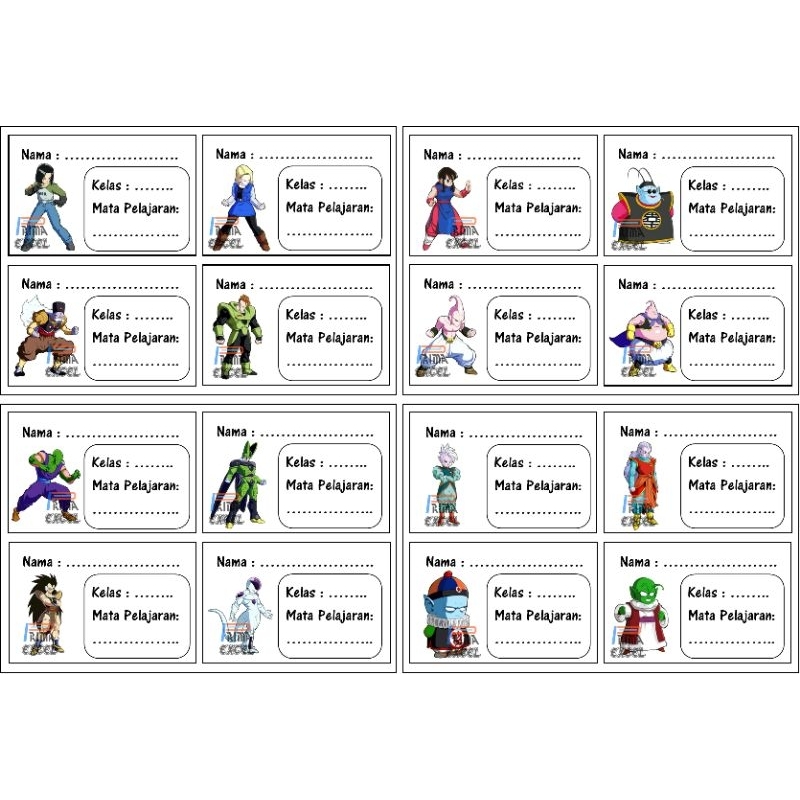 

Label sticker nama gambar kartun Dragon Ball tipe 2