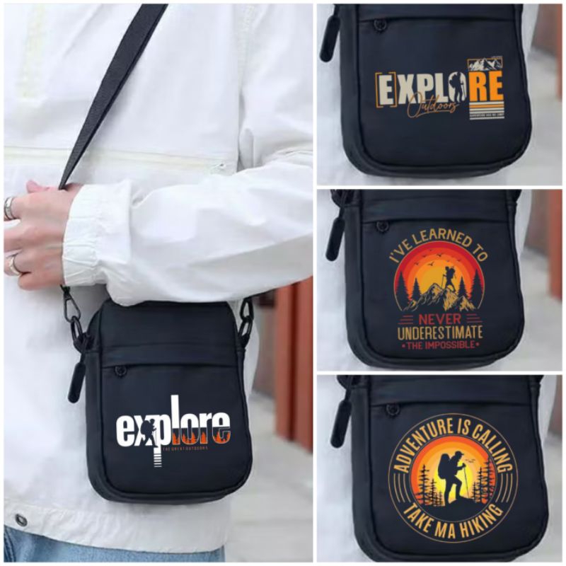 Tas selempang gambar naik gunung mini sling bag explore tas keren tas cowok tas cewek