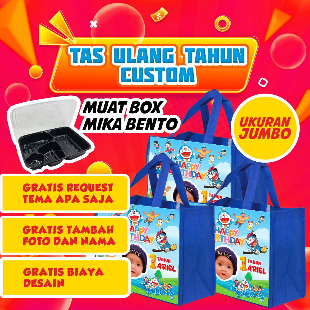 

TAS ULTAH ANAK CUSTOM MUAT BOX NASI BENTO / TAS ULANG TAHUN ANAK CUSTOM / TAS ULTAH MURAH CUSTOM