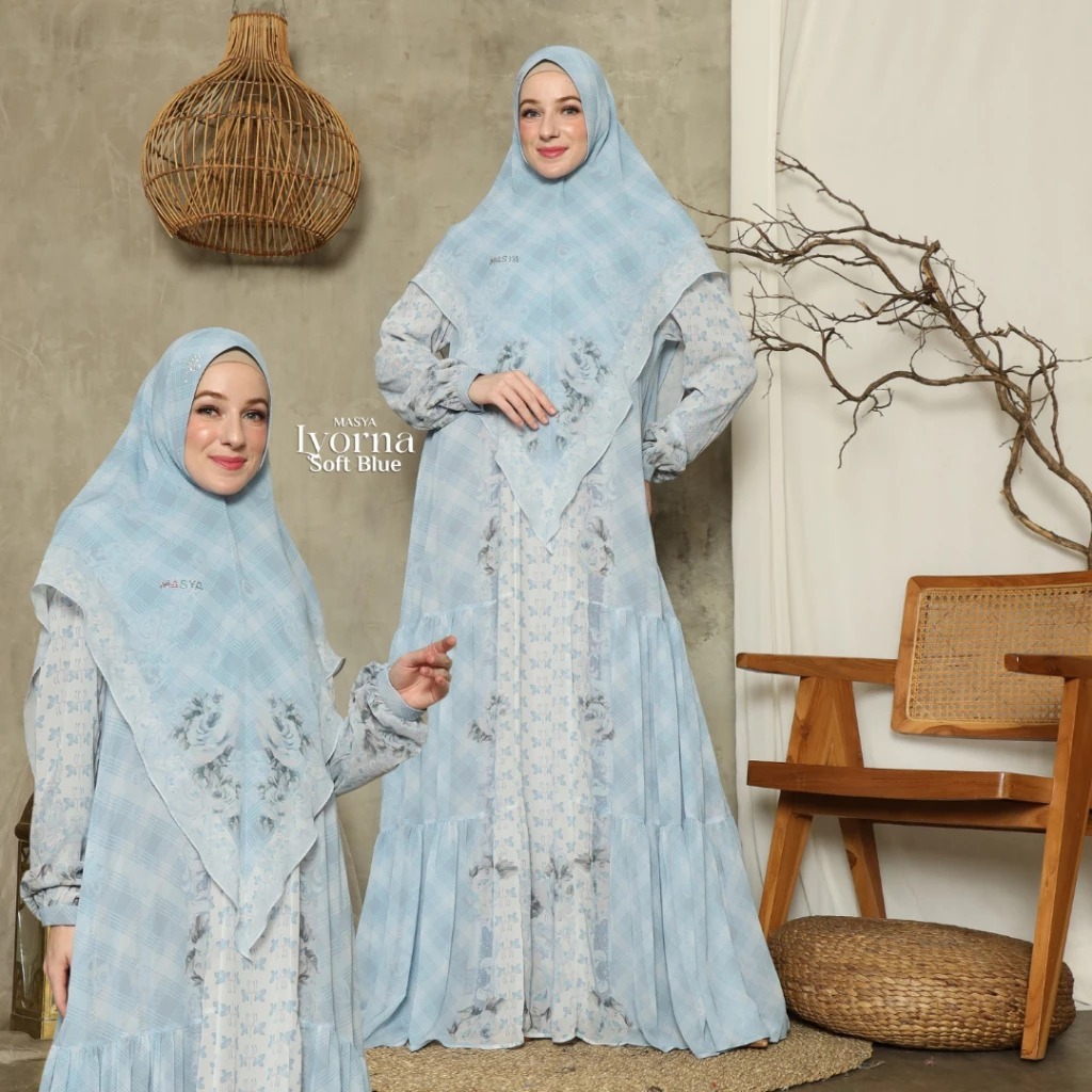 LYORNA Set Gamis Dress Ceruty Babydoll Printing Premium Syari Branded Mewah Masya Syari Original Ter