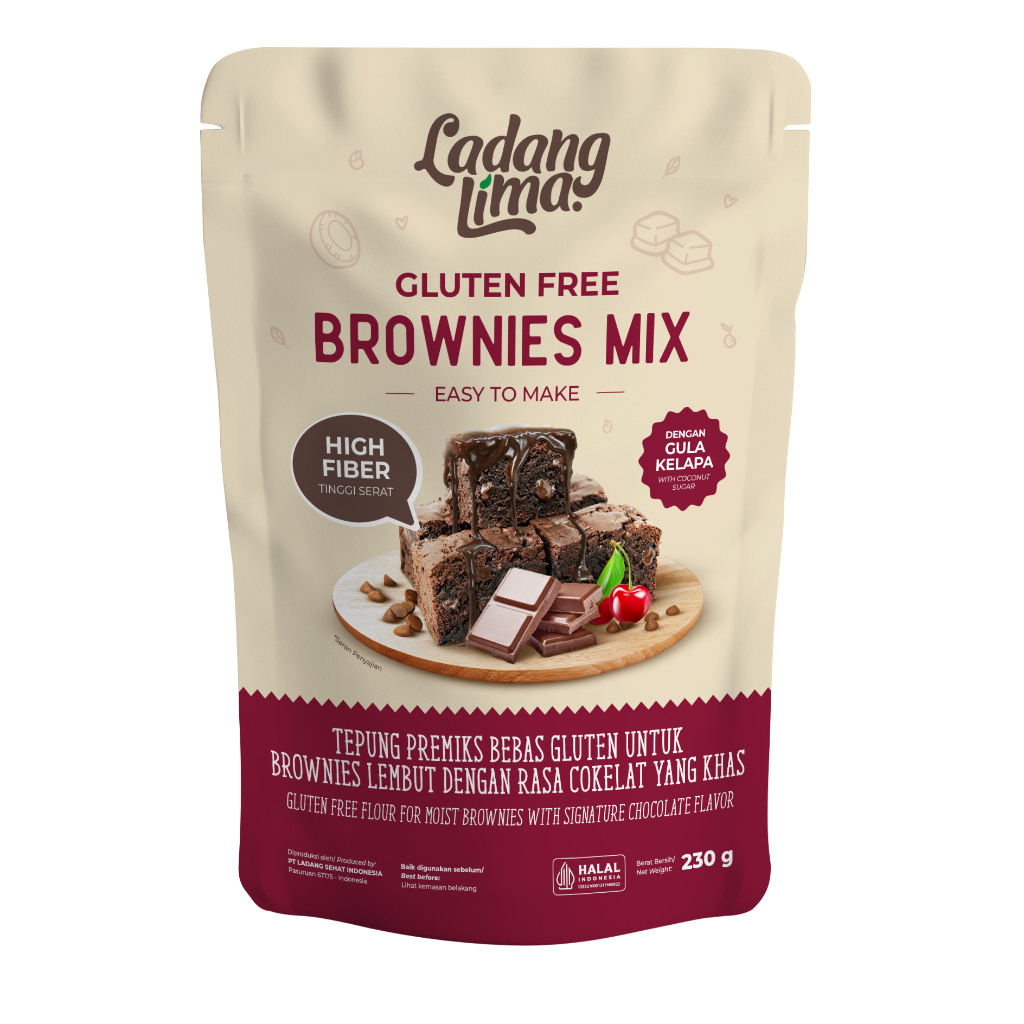 

Tepung Brownies Glutenfree Ladang Lima Premix Brownies Bebas Gluten 230gr Siap Pakai