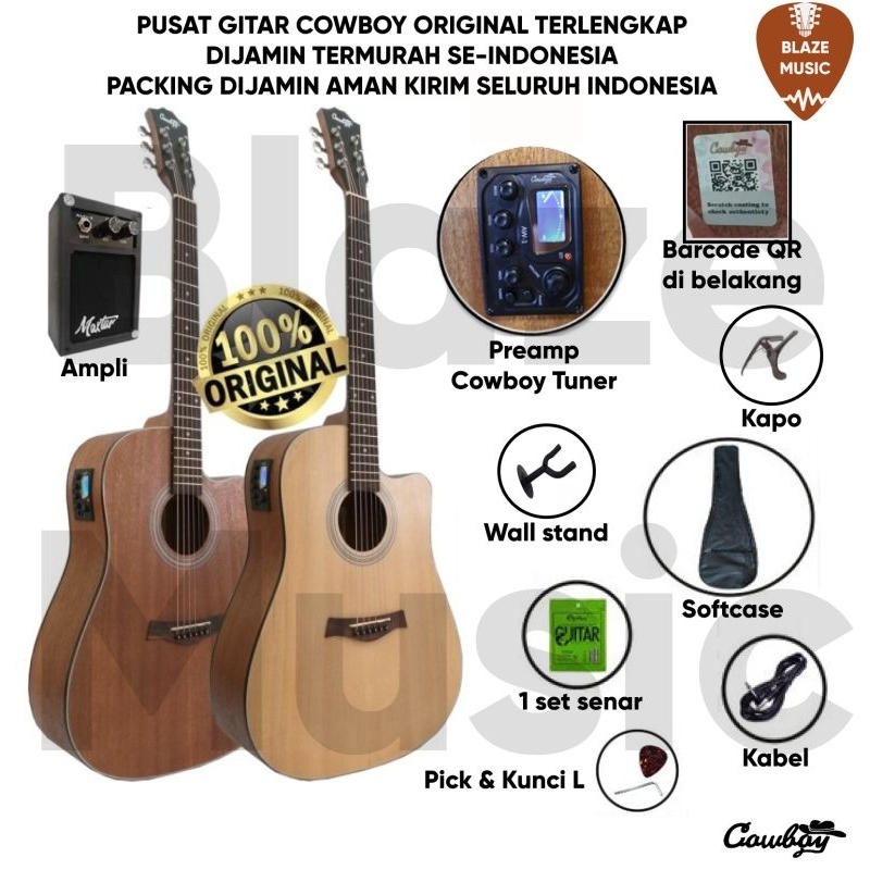 [ORIGINAL] Gitar akustik elektrik IMPORT COWBOY GWC 240 NS NA ORIGINAL EQ TUNER