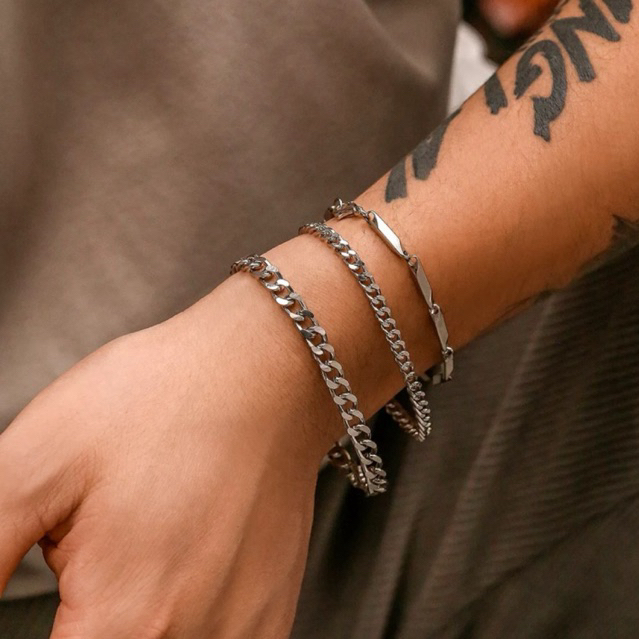 GELANG RANTAI TITANIUM SILVER ANTI KARAT FASHION KOREA