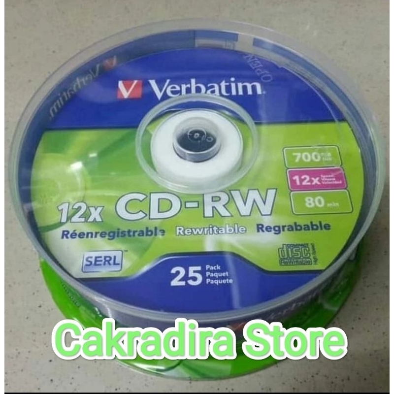 CD RW Verbatim CB 25 / CD RW blank Verbatim tabung  25  CD RW 12X