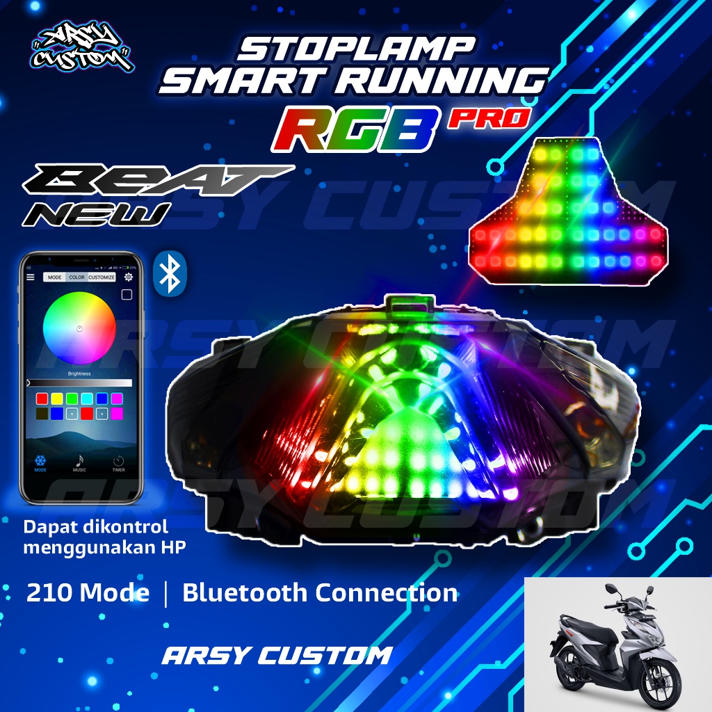 Lampu Stoplamp New Beat Deluxe Street RGB 210 Mode Running Sein Rem Hazard