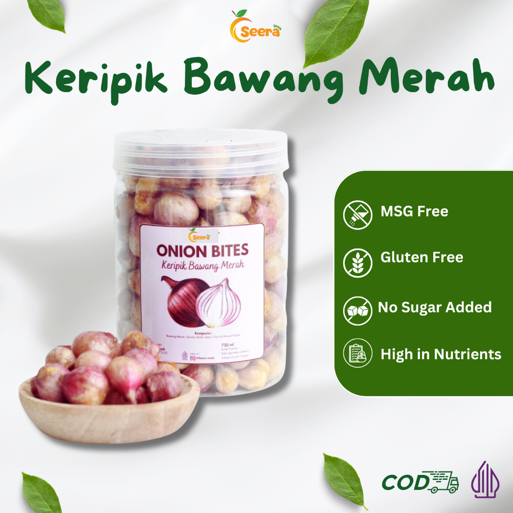 

Keripik Bawang Merah Utuh Cemilan Halal Produk Lokal Kemasan Jar 500-750ml by Seera Snack