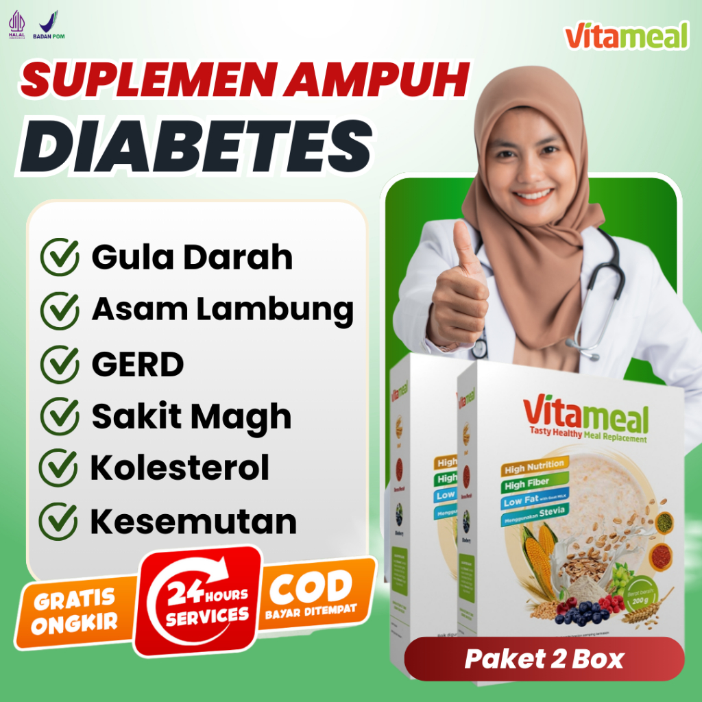 

AMPUH Vitameal Turun Gula Darah 2 Box Sereal Sehat Multigrain Cegah Kolesterol Tanpa Efek Samping Diet Oatmeal Diabetes Asam Lambung VITAMILK HERBAL