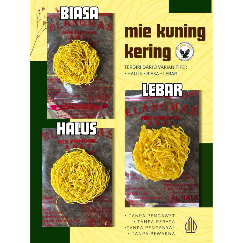 

mie Kuning Kering (1KG) ASLI PADANG termurah 3 Varian merek Elang Mas