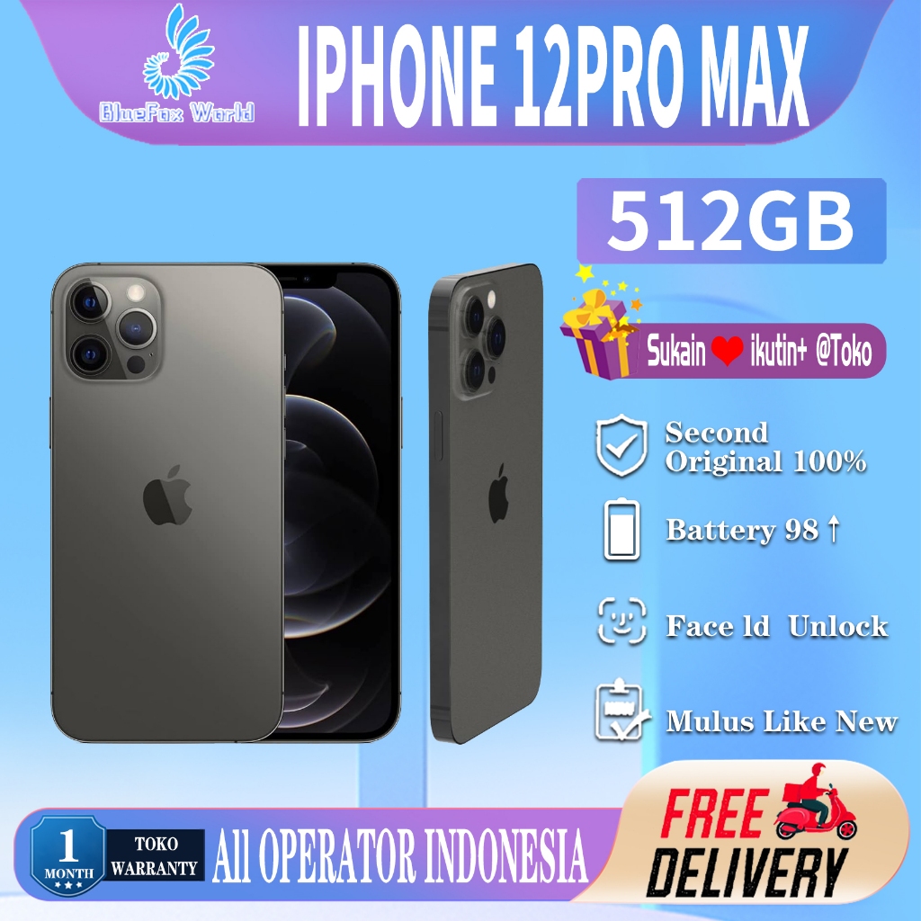 iPhone 12Pro Max 512GB Bekas Second Original100% 5G 6.7"OLED-Ori Fullset Mulus Like New Smartphone