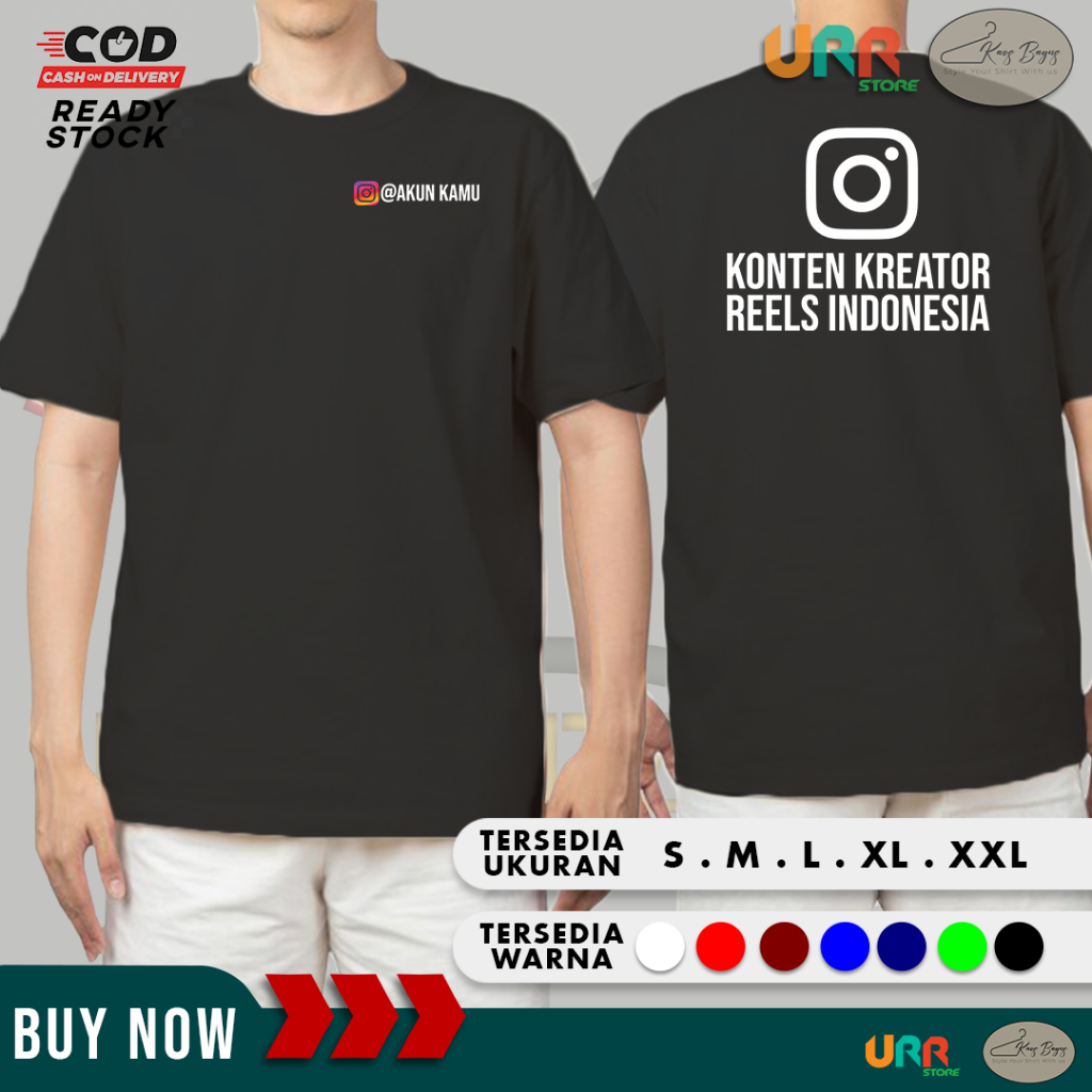 Kaos Baju Instagram Konten Kreator Reels Gratis Tulis Akun Kamu | Cotton Combed 30s