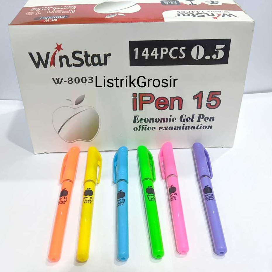 

(1 KOTAK ISI 12PCS) BALLPOINT IPEN 15 PULPEN GEL INK WINSTAR 0,5mm BOLPEN GEL MURAH HITAM