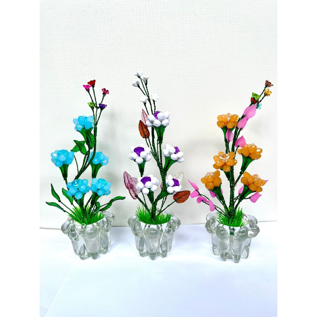 Tanaman Hias Bunga Akrilik Vas Kaca tinggi 25cm | Bunga Akrilik hiasan ruang tamu