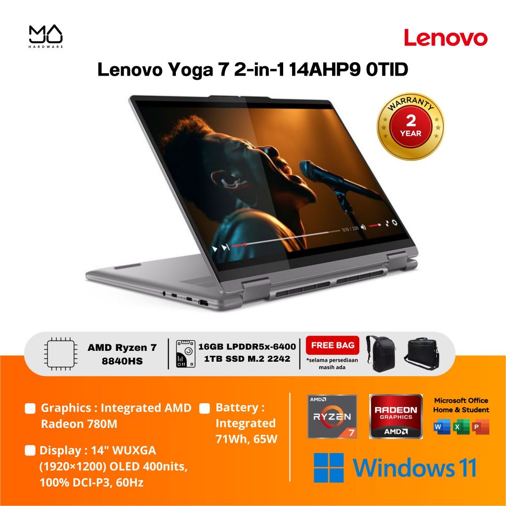 Laptop LENOVO Yoga 7 2-in-1 0TID R7 8840HS 16GB/1TB SSD - Garansi Resmi