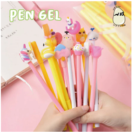 

House Station - Pulpen Gel Karakter Lucu Pena Gel Pastel Alat Tulis Karakter / Pena Cair Daisy Pena Kupu Motif Payet Gliter Ink