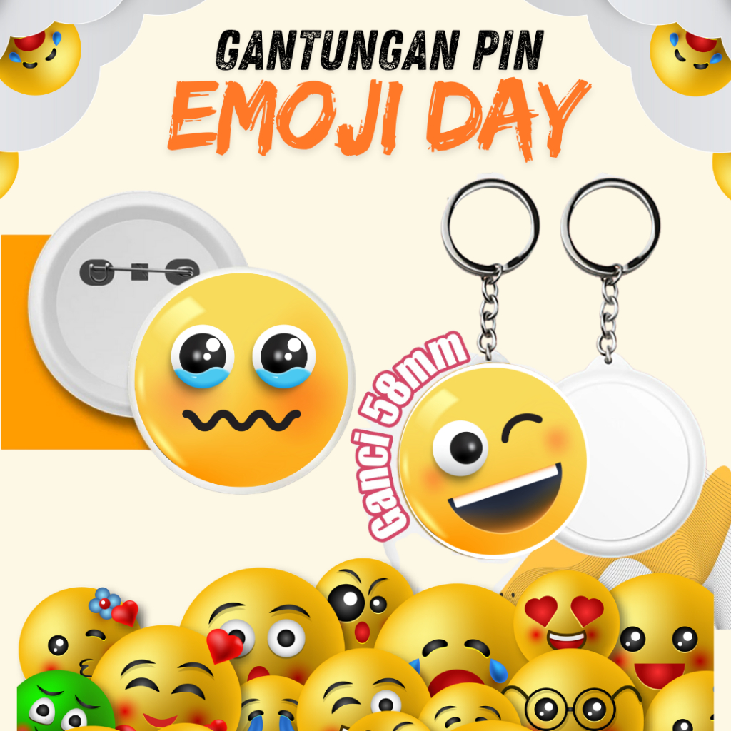 Gantungan Kunci Pin Souvenir Karakter Emoji Lucu Unik Ukuran 44mm dan 58mm Pin Souvenir Pin Peniti B