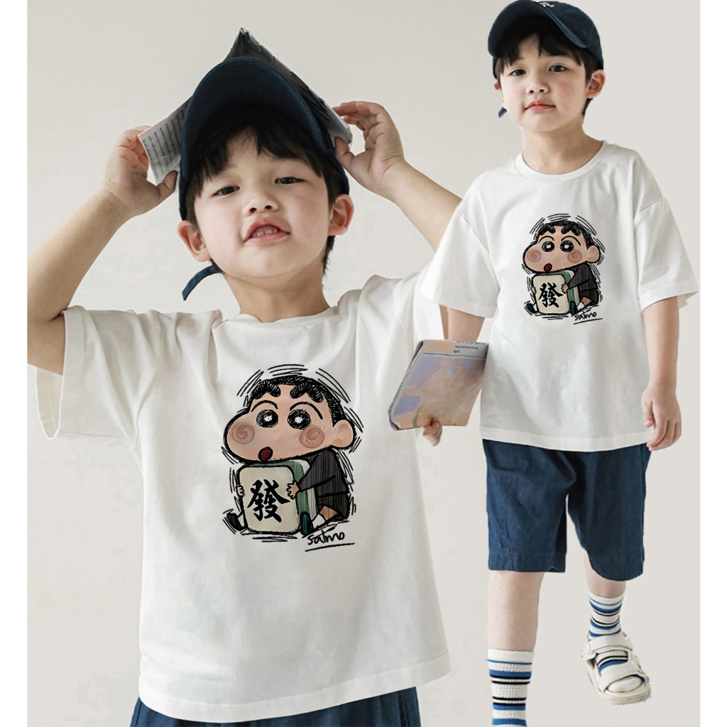 korea style Putih cocobaby t shirt cotton Kaos Atasan Anak laki-laki Perempuan | Crayon Shin-chan se
