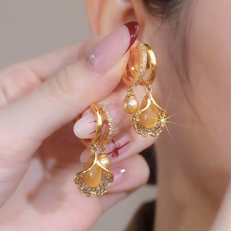 ❤️COD 17K emas asli anting mutiara daun Ginkgo