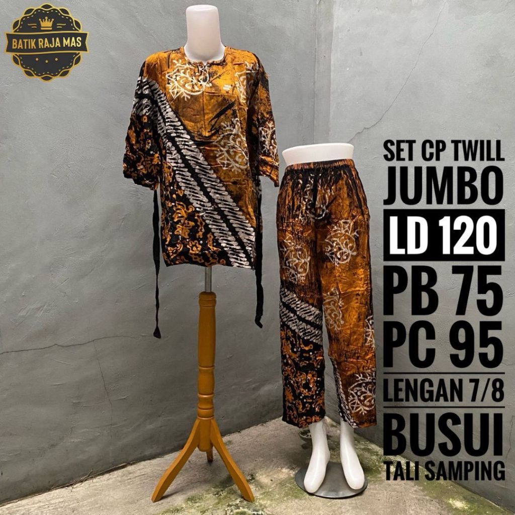 One Set Jumbo Setelan Wanita Kekinian Motif Batik Abstrak Busui Resleting Depan Rayon Twill Ori Peka