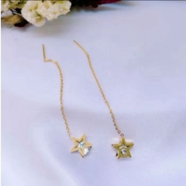anting bintang berlian titanium anti luntur anting panjang wanita