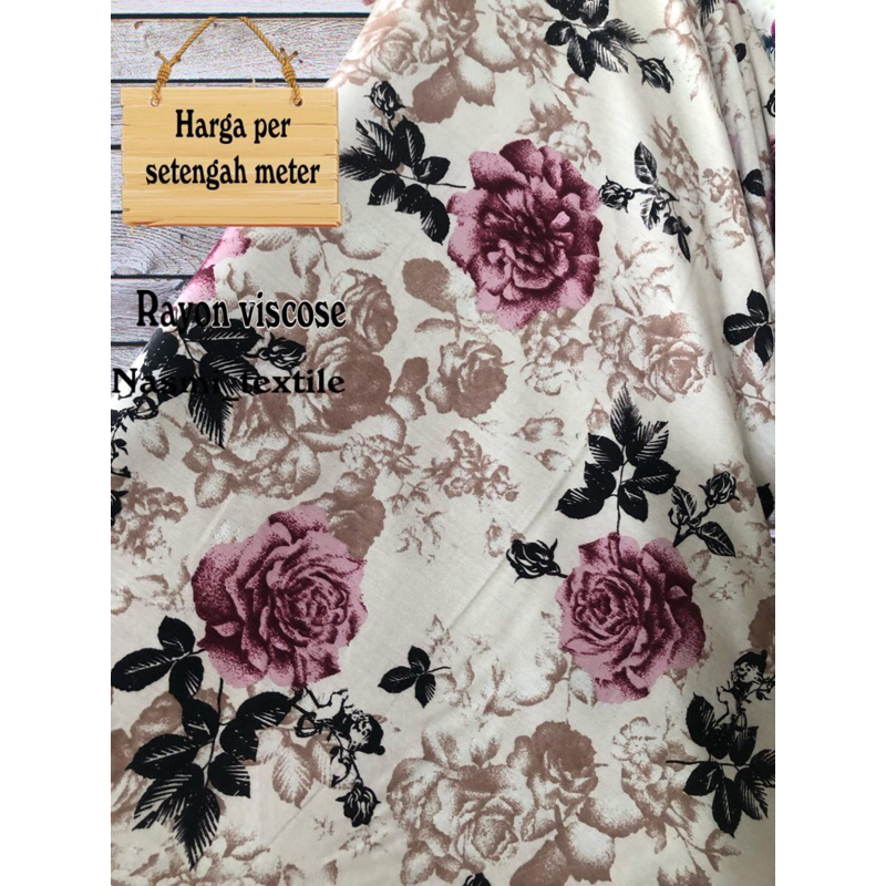 kain katun rayon viscose premium motif bunga mawar terbaru (0,5meter)