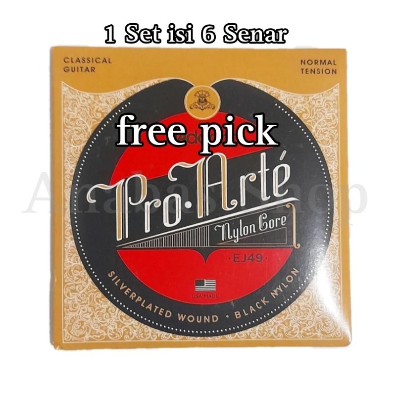 Senar gitar Nylon Hitam 1 set isi 6 senar EJ49 free pick senar gitar akustik nilon classic klasik