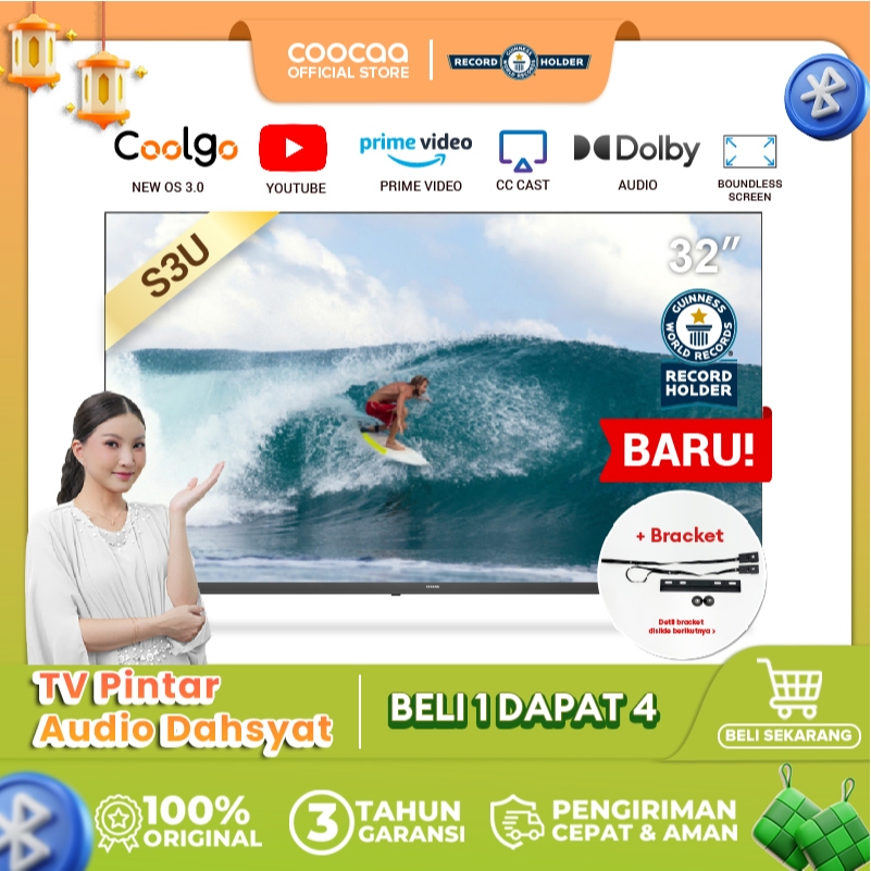 [+ BRACKET] COOCAA 32 inch Smart TV - Digital TV - Dolby Audio - Youtube - Mirroring -  Flick Free -