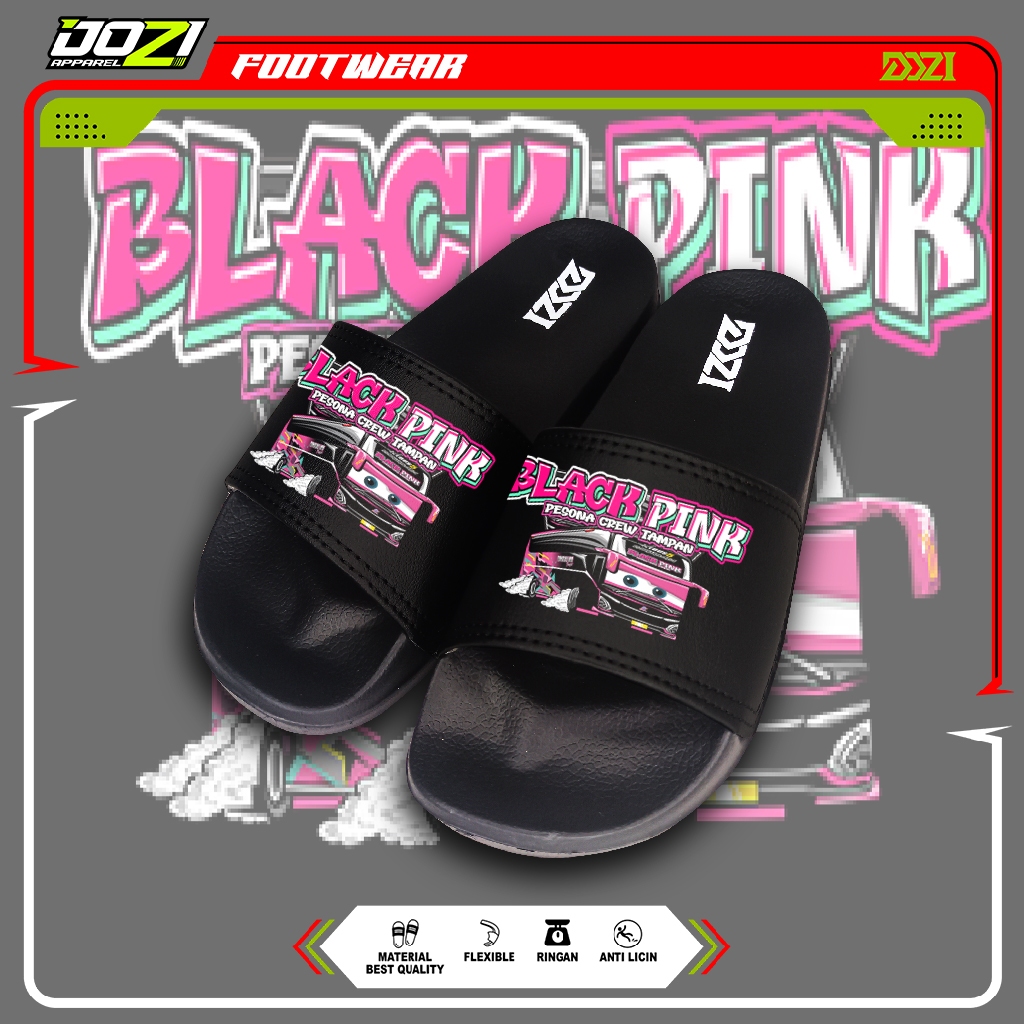 Sandal Selop anak keren Black Pink JB5 telolet basuri / sendal slip on bus telolet virall
