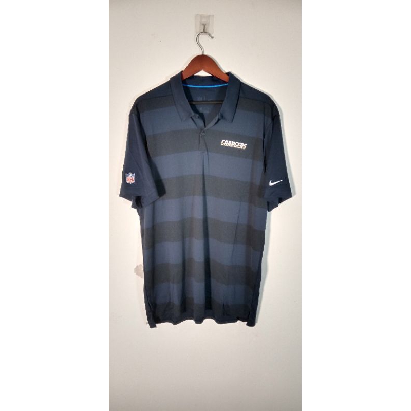 Kaos Berkerah Pria - NFL Nike warna biru navy bergaris