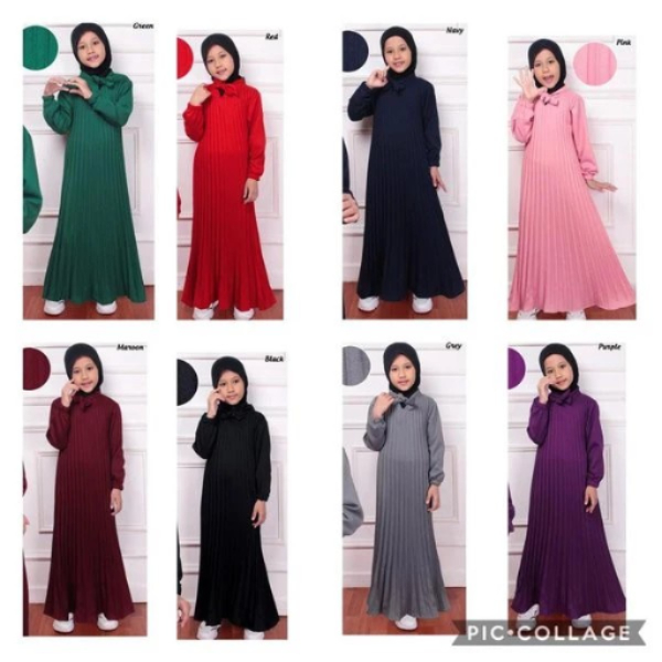GAMIS PLISKET FASHION ANAK PEREMPUAN 3-10 TAHUN | BAJU MUSLIM ANAK | DRESS ROK ANAK PEREMPUAN