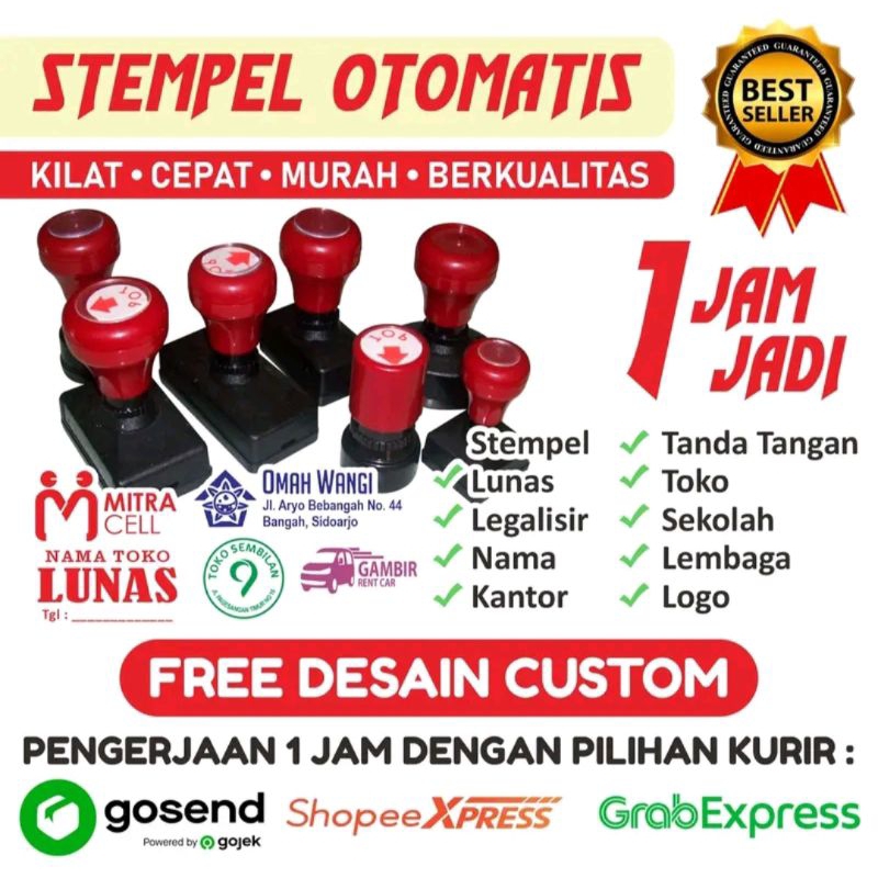 Stempel Custom Otomatis Ekspress - Stempel Tanpa Bantalan - Free 1 Botol Tinta Refill