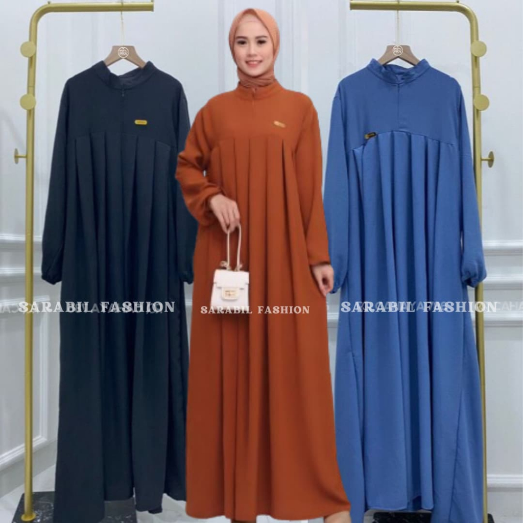 GAMIS REMAJA PEREMPUAN MUSLIM SALWA DRESS BAJU KONDANGAN SIMPLE POLOS GAUN ELEGAN PESTA CRINKLE TREN