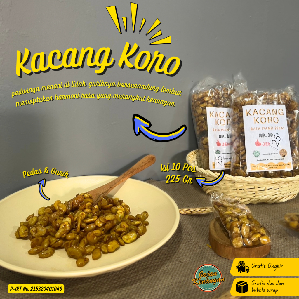 

Kacang Koro Pedas Gurih - Jajanan Renyah & Rasa Pedas Manis yang Menggoda - isi 10 Pcs 225 Gram