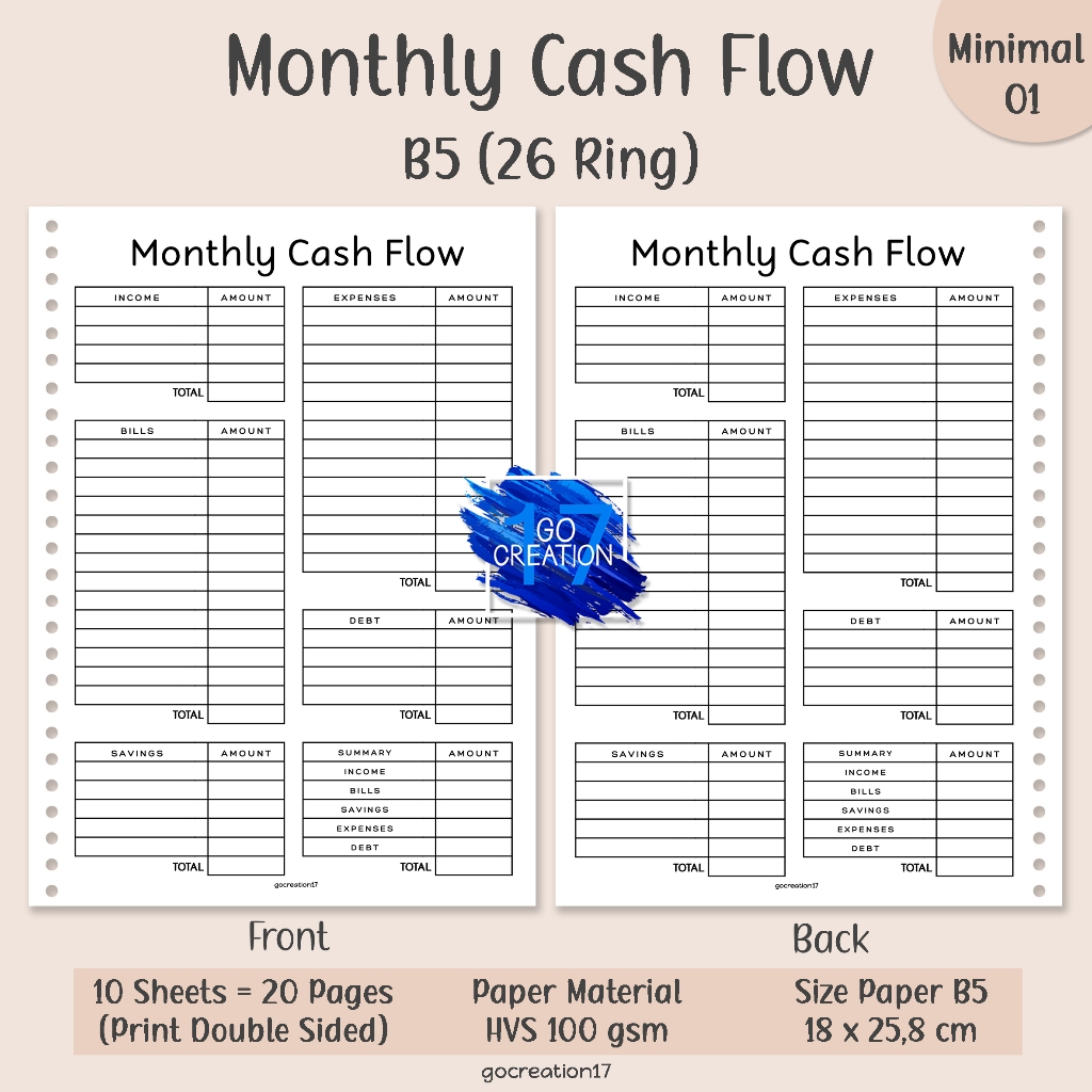 

Buku Planner Kertas Isi Binder Monthly Cash Flow Simple Minimalis B5