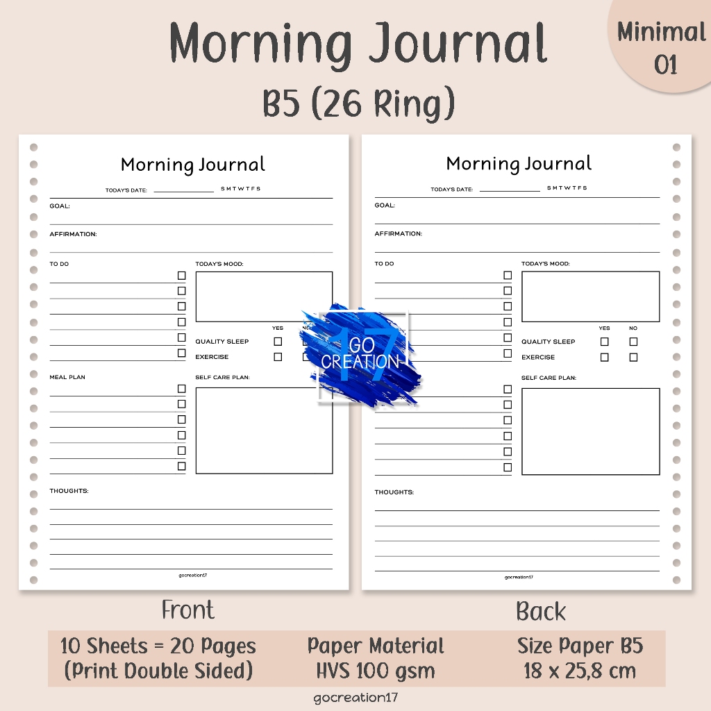 

Buku Planner Kertas Isi Binder Morning Journal Simple Minimalis B5