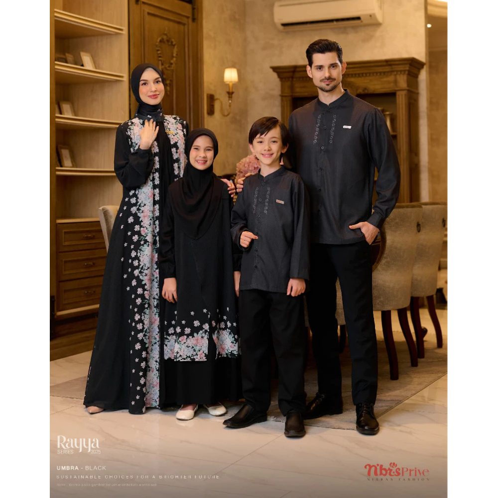 UMBRA BLACK SARIMBIT RAYA SERIES SARIMBIT NIBRAS TERBARU 2025 SARIMBIT KELUARGA COUPLE MUSLIM GAMIS 