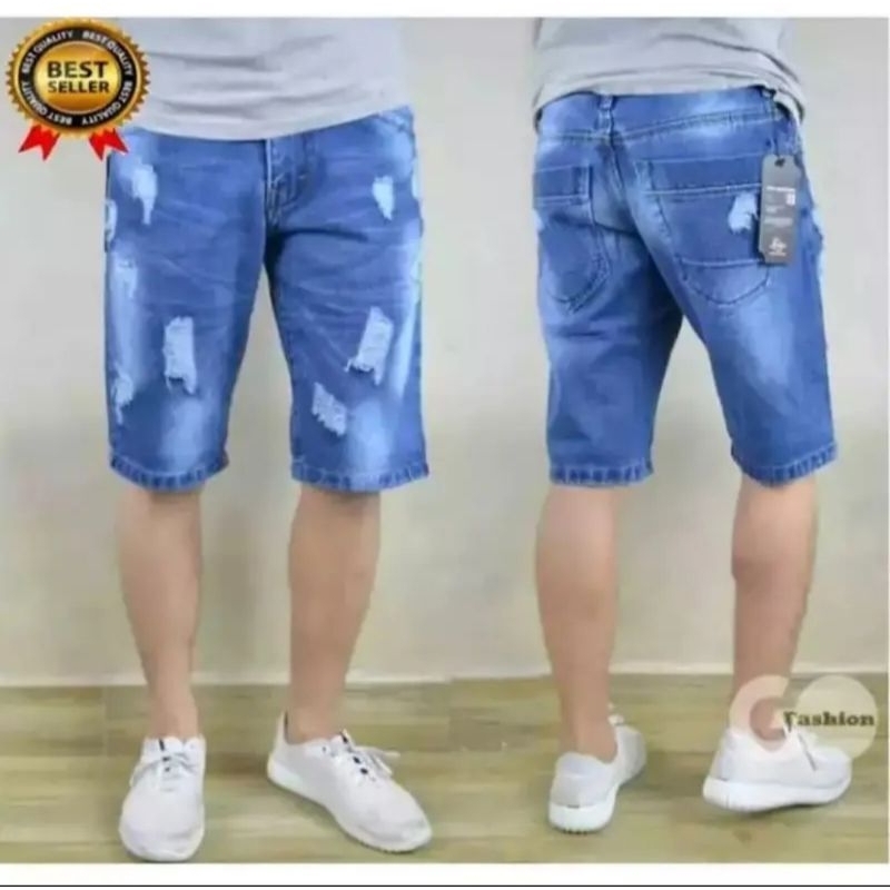 Jeans Sobek Robek Laki-laki-Ripped Jeans Snow Cowok-Jeans Standar Pria-Wisker Denim