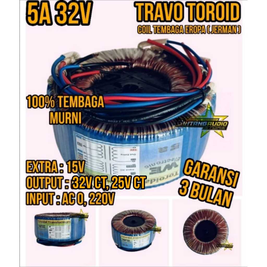 Trafo Toroid 5A Big / Travo Donat Teroid 5 Amper Besar CT 32V 25V Tembaga Murni HELENIC Jerman