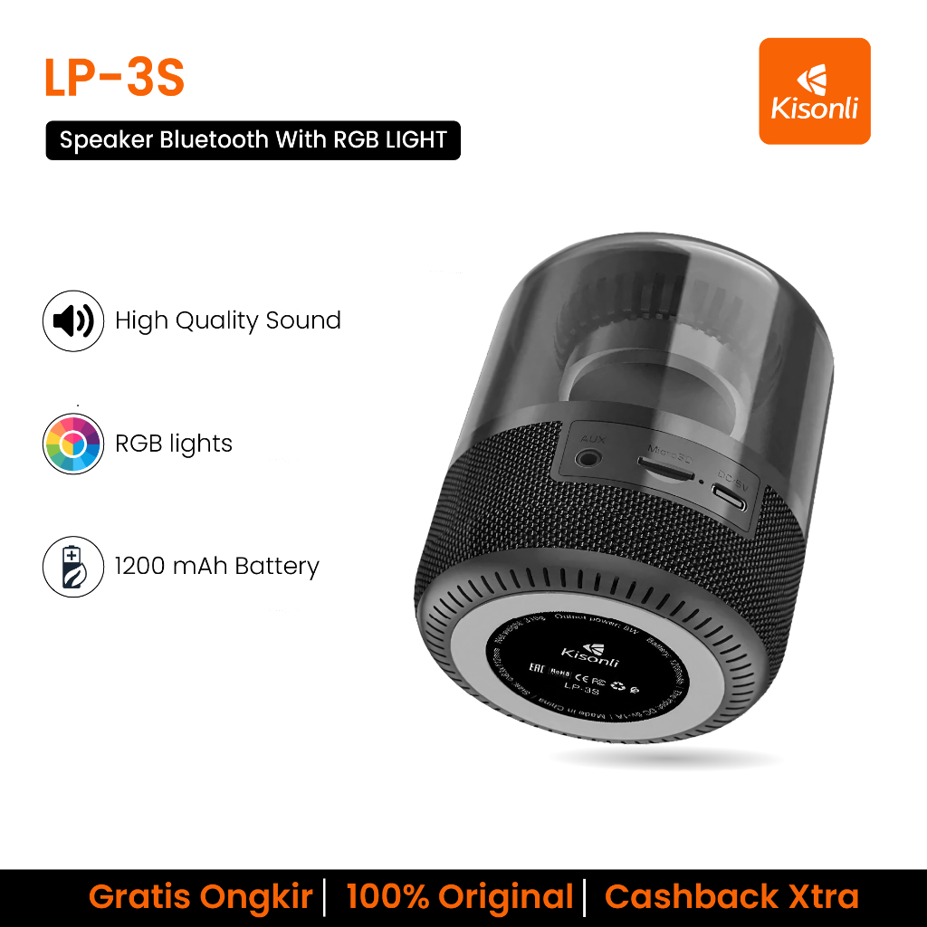 KISONLI Speaker Bluetooth LP3S With RGB Light Subwoofer 8W Super Bass Battery 1200mAh