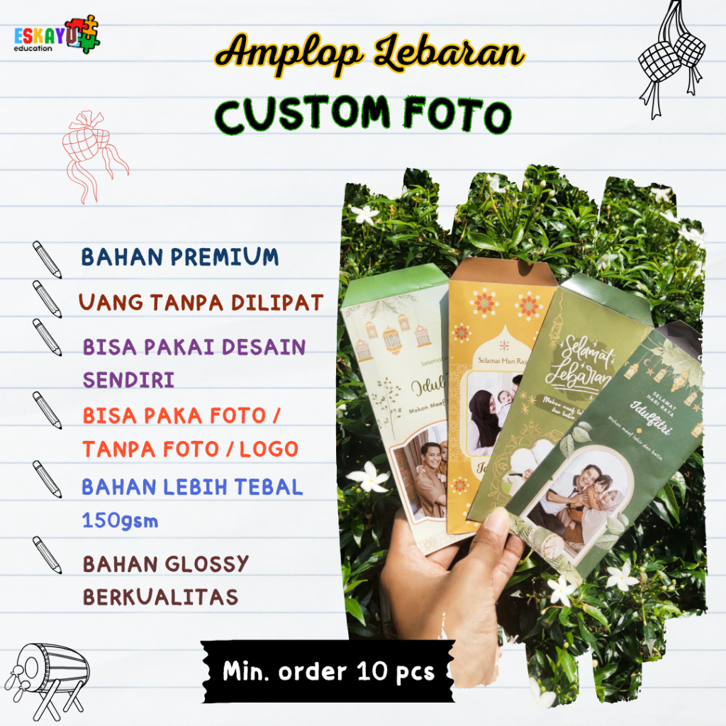 

Eskayu - AMPLOP LEBARAN Aesthetic Custom Foto dan Nama Keluarga Family / Amplop Logo Perusahaan/ Amplop Premium Glossy 7x16cm / amplop custom desain request sendiri