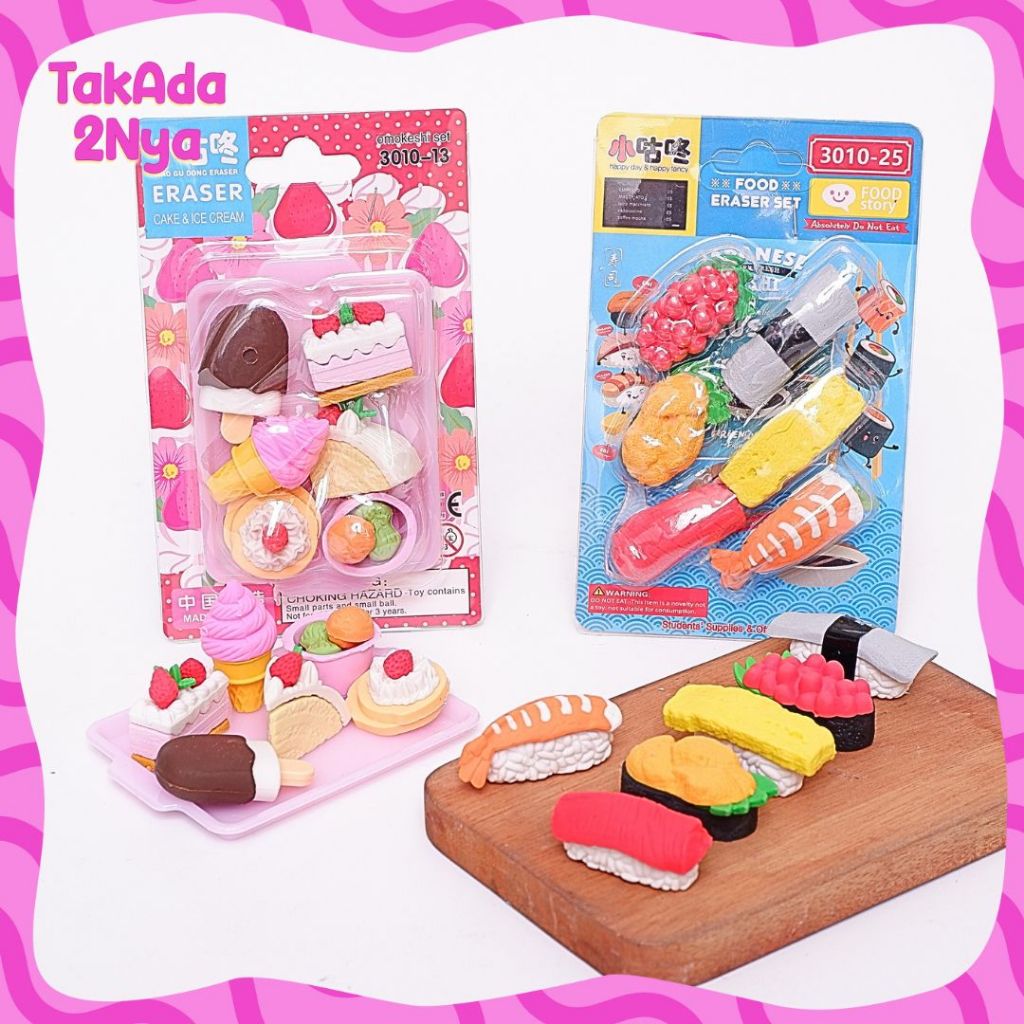 

Penghapus Sushi Cake Dessert Tray 3D Setip Karet Fancy Bentuk Makanan Papan Eraser Hapusan Pensil