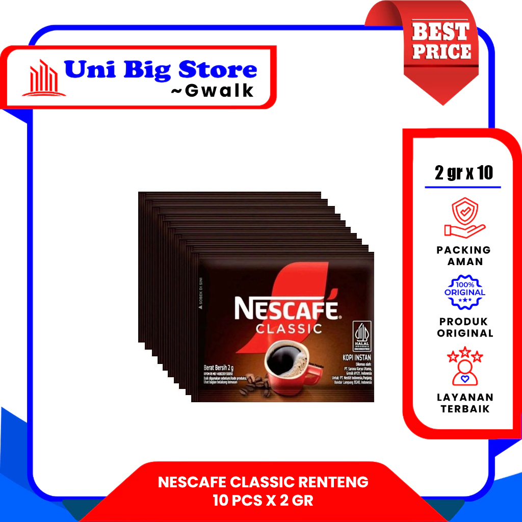

NESCAFE CLASSIC ROBUSTA KOPI HITAM INSTAN - 10 sch x 2 gr