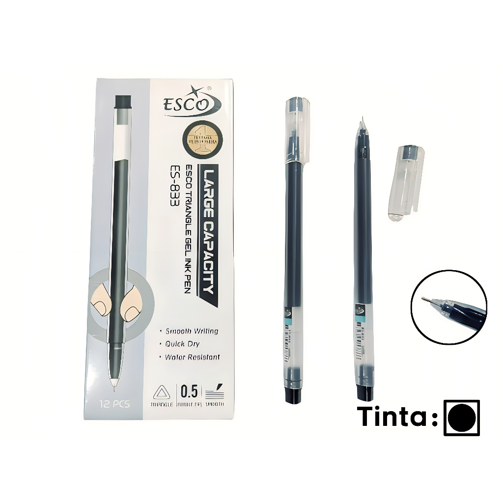 

Pulpen gel 0.5 mm esco 833 bentuk segitiga big gel