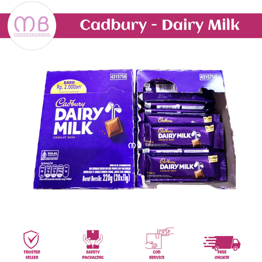 CADBURY DAIRY MILK CHOCOLATE MINI / COKELAT CADBURY DAIRY MILK MINI 11 GR X 20 PCS