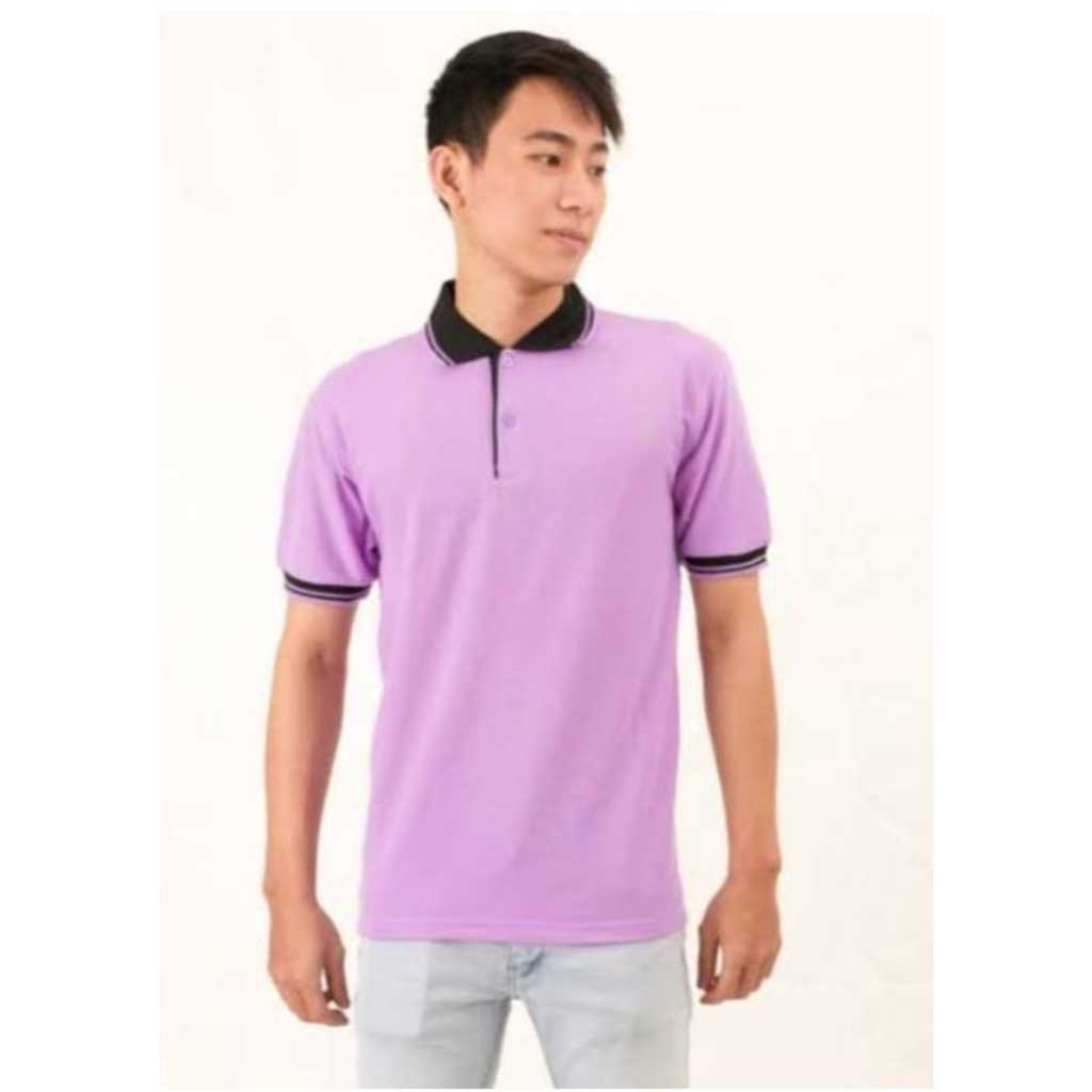 ( OBRAL ) Kaos kerah lengan pendek KOMBINASI warna LILAC/ Kaos kerah pendek Kombinasi / Atasan Kaos 