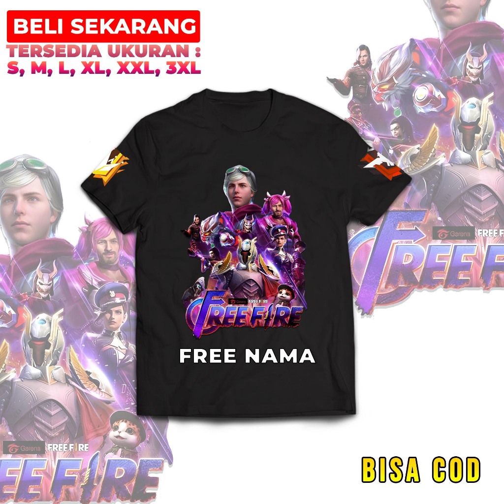 Kaos Distro Remaja Game FREE FIRE Karakter Ungu ALL Member Terbaru Bisa COD - Game FF